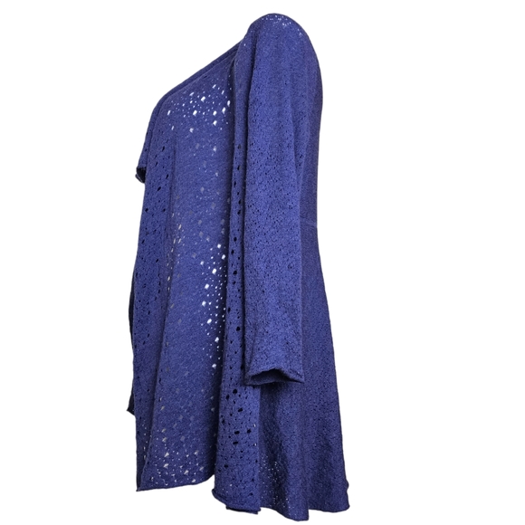 Eileen Fisher Open Knit Waterfall Merino Wool Purple Cardigan Women's Size Large - Picture 2 of 10